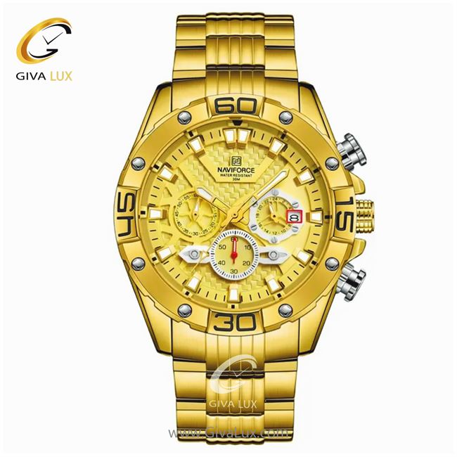 ساعت مچی اورجینال مردانه ناوی فورس|Naviforce|نوی فورس|نیوی فورس سه موتوره کرنوگراف طلایی | طلایی| طلایی| کد رفرنس NF8019